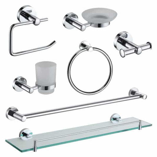 7 Piece Polished Chrome Wall Mounted Bathroom Accessories Set Modernity